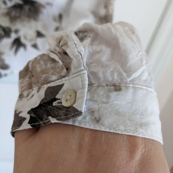 Smart SET white floral blouse crop top brown roses viscose Medium reworked - Picture 6 of 11